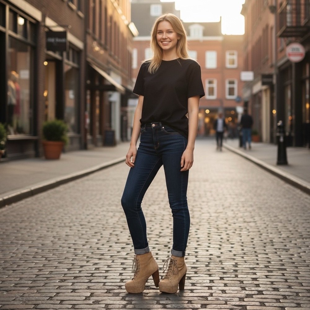 Jeffrey Campbell Lita Apricot Suede Platform Heeled Lace Up Booties size 9